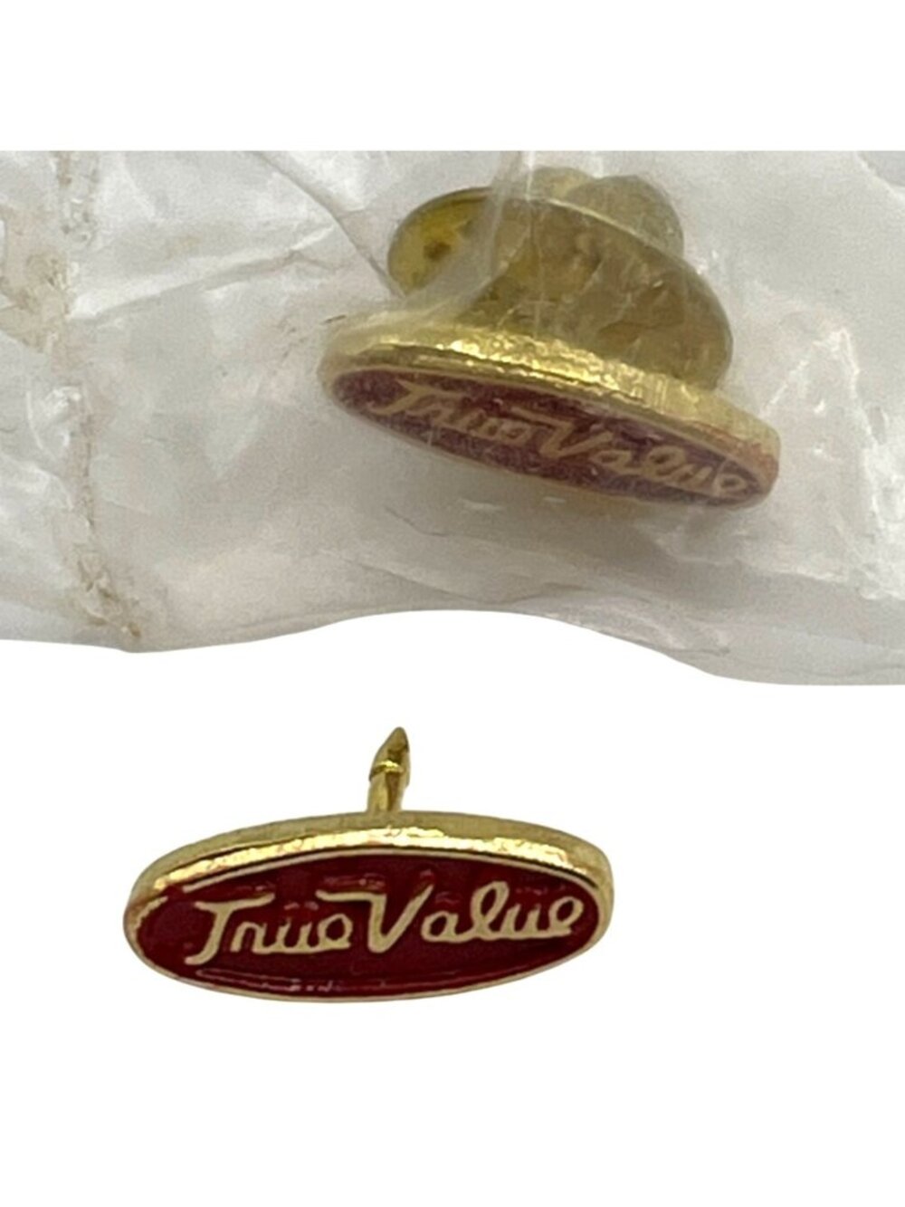 (2) True Value Vintage Employee Lapel Pin Red & Gold Oval Shape Collectible A355